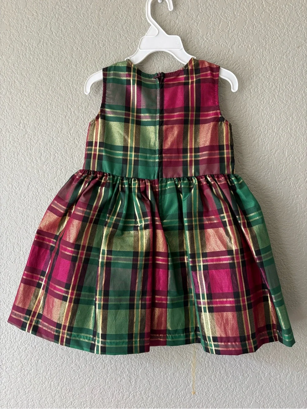 Bonnie Jean Green & Red Plaid Dress with Gold Bow